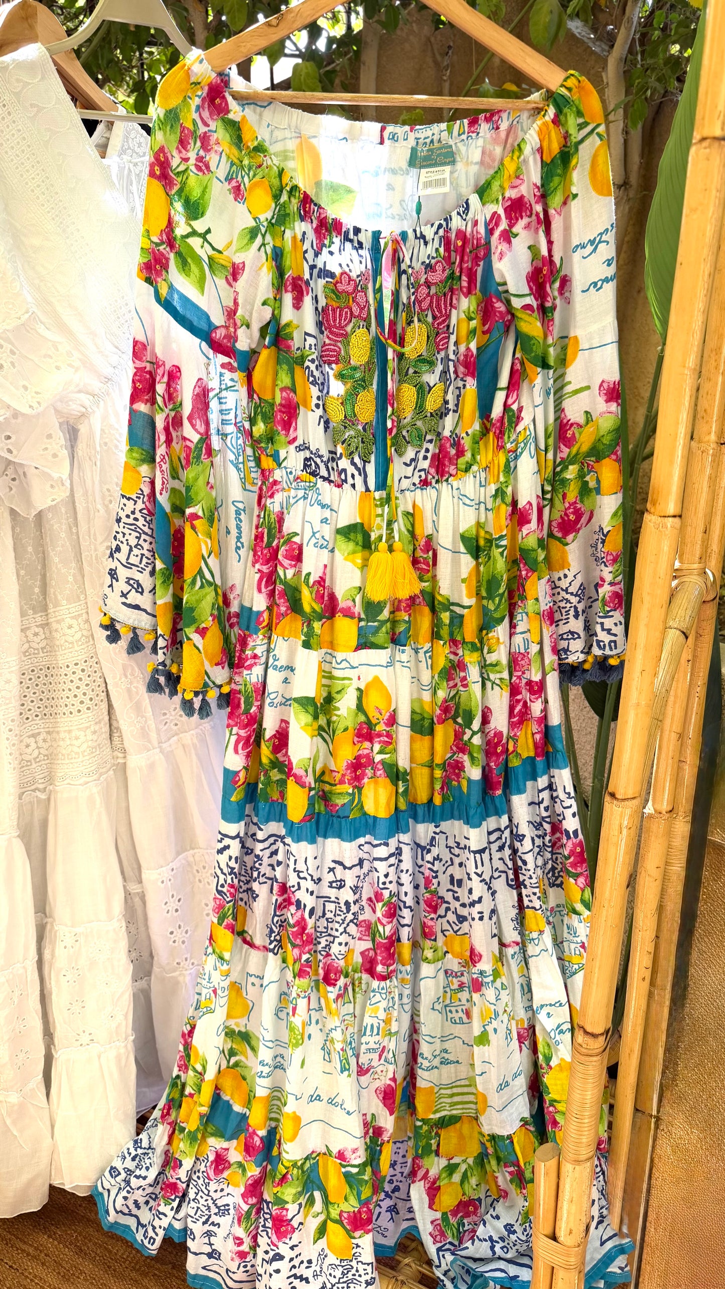Antica Sartoria Colorful Lemon Dress With Handmade Embroidery Beads
