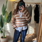 Camel & White Striped Zipper Triko Jacket