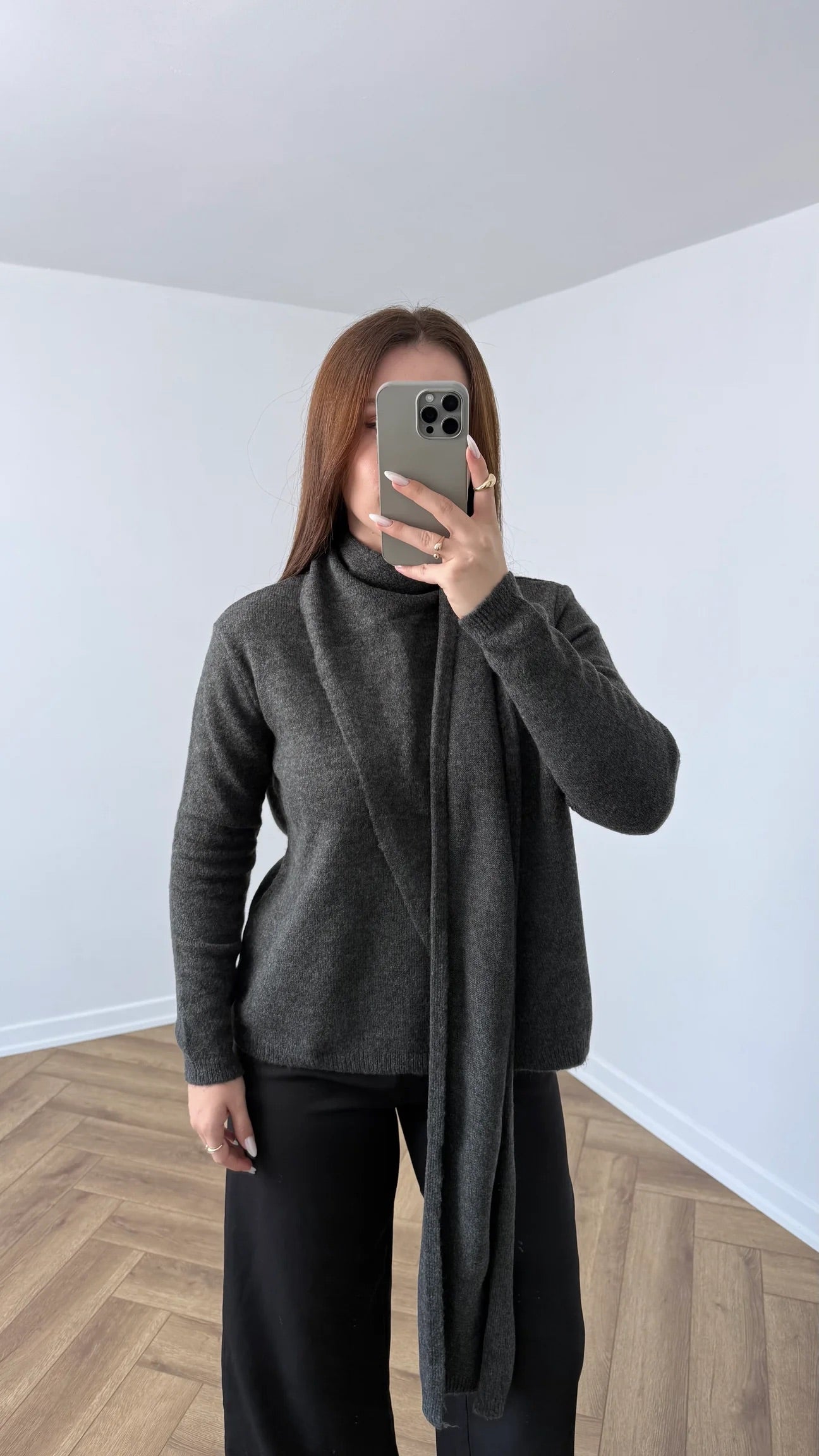 Grey Triko Pullover With Scarf