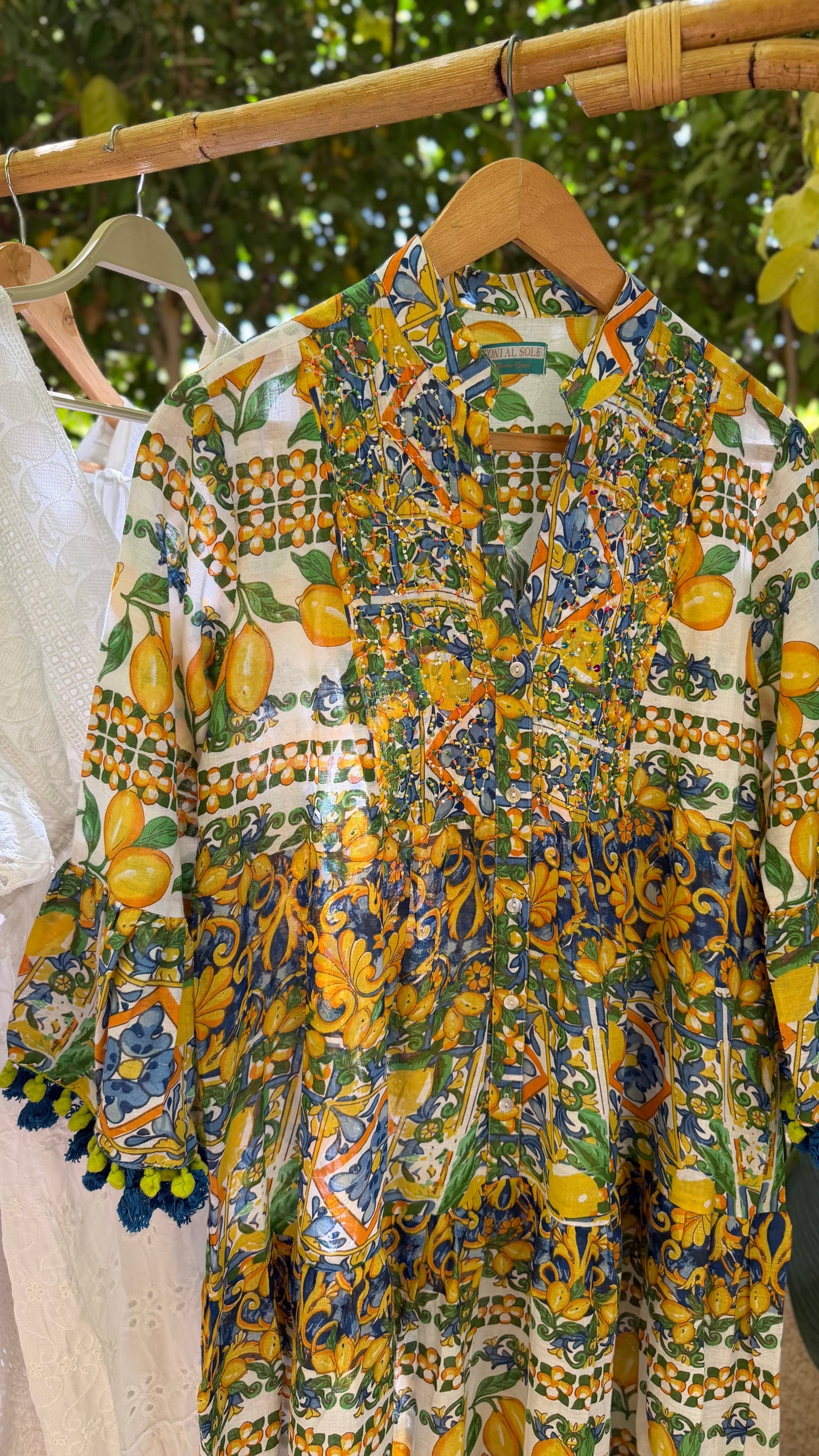 The Positano Embroidered Blue Lemon Dress With Tassels