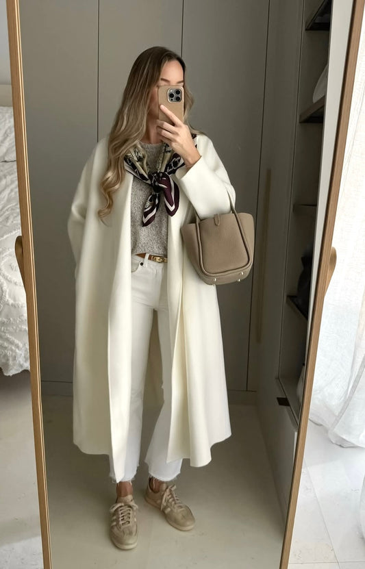 Cream Heavy Longline Coat Cardigan