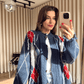 The Vintage Blue & Red Fringed Cardigan