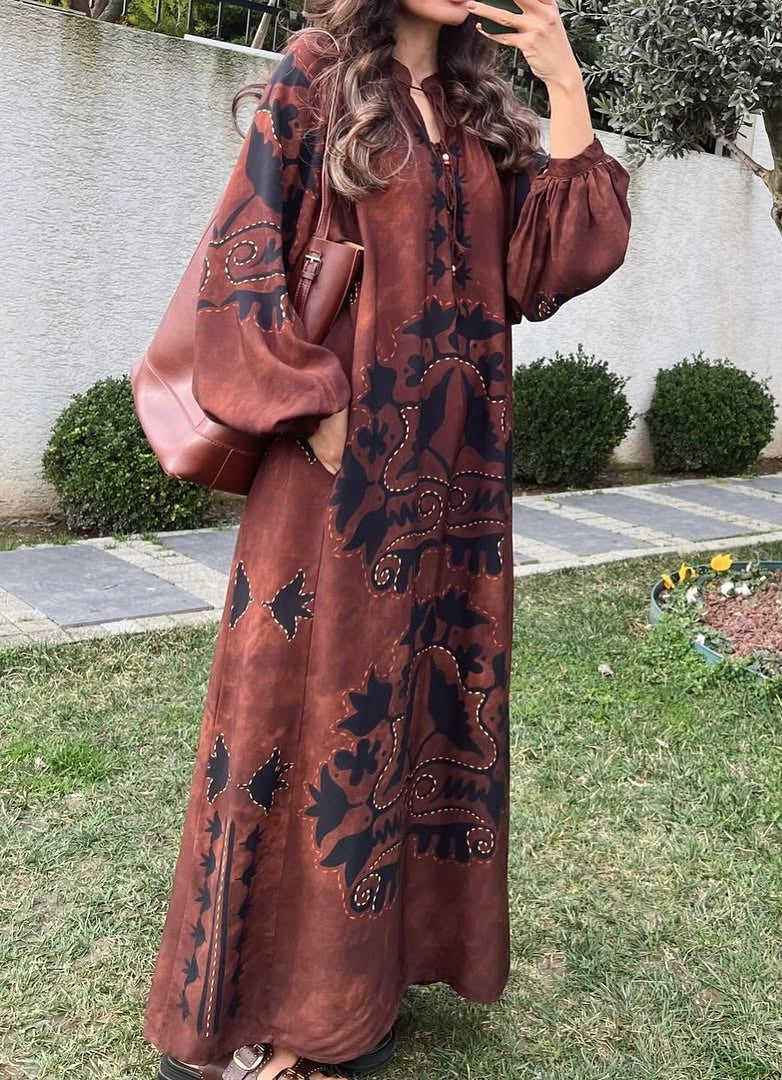 Brown X Black Boho Dress With Tassels & Pockets