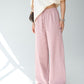 Linen Pink Straight Pants With Elastic Waist