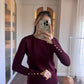 Burgundy Basic Top With Golden Buttons