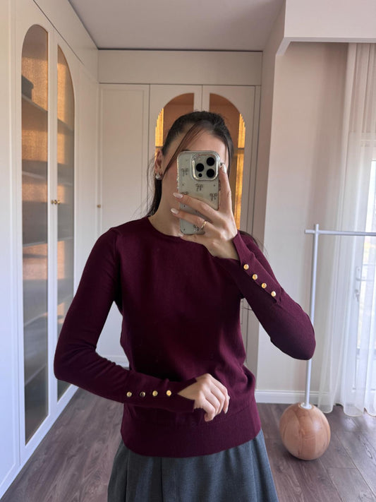 Burgundy Basic Top With Golden Buttons