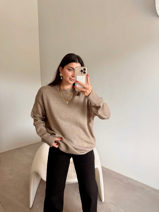 Basic Camel Round Neck Pullover
