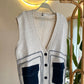 Cream Triko Patchwork Denim Vest With Pockets