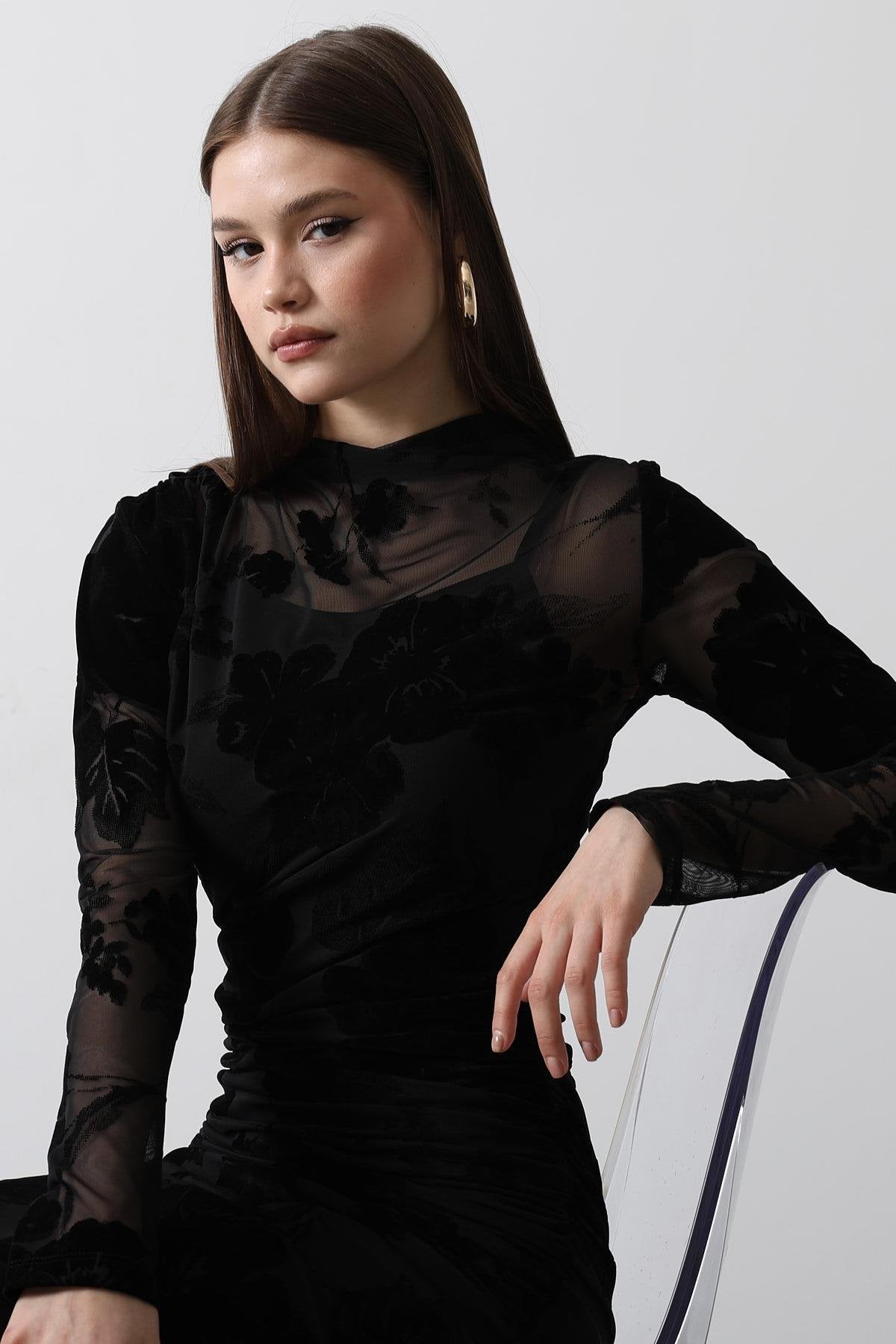 Black Velvet & Tull Bodycon Dress