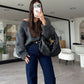 Grey Boat Neck Heavy Pullover