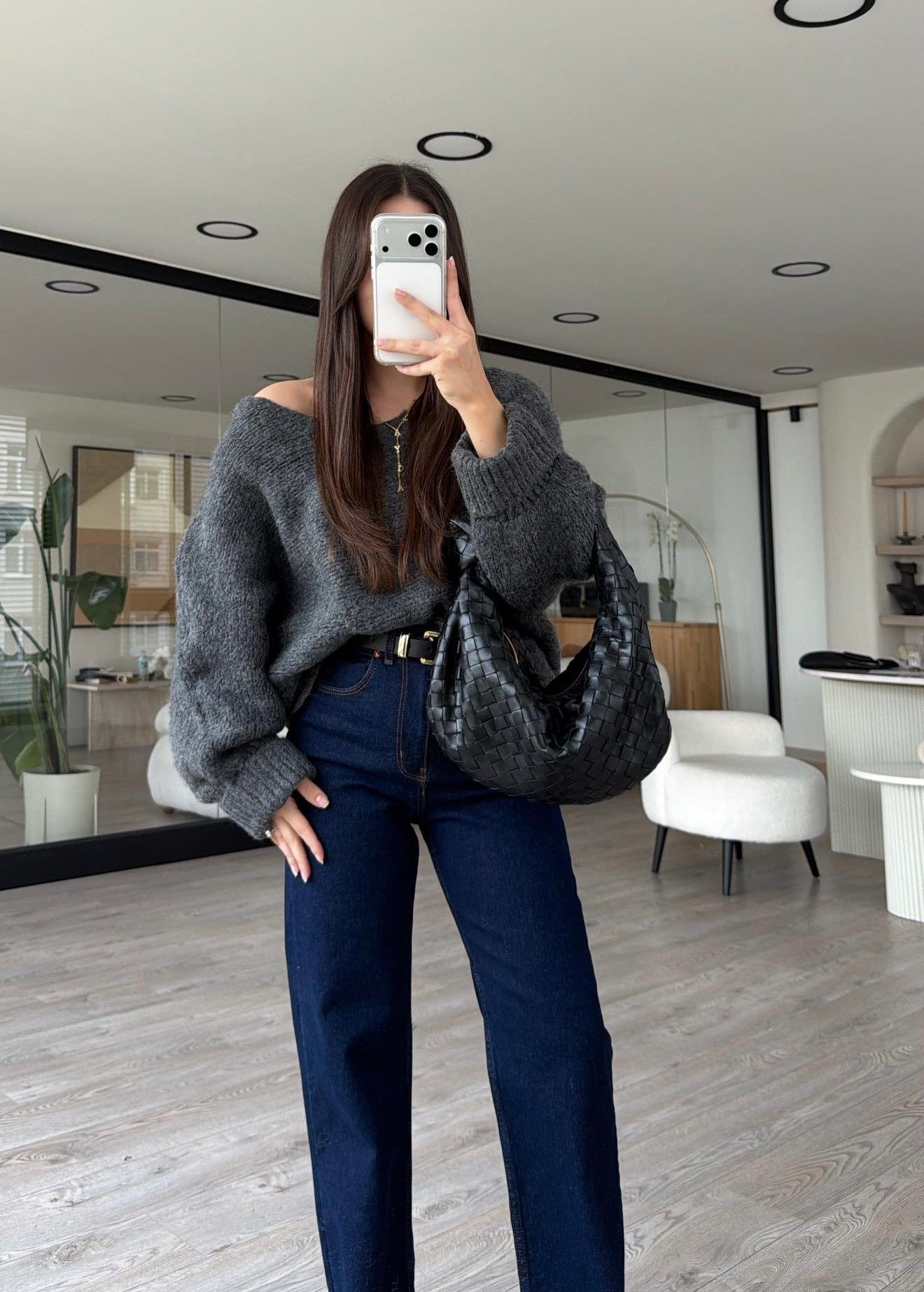 Grey Boat Neck Heavy Pullover
