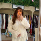 Beige Floral Embroidered Lace Oversized Shirt