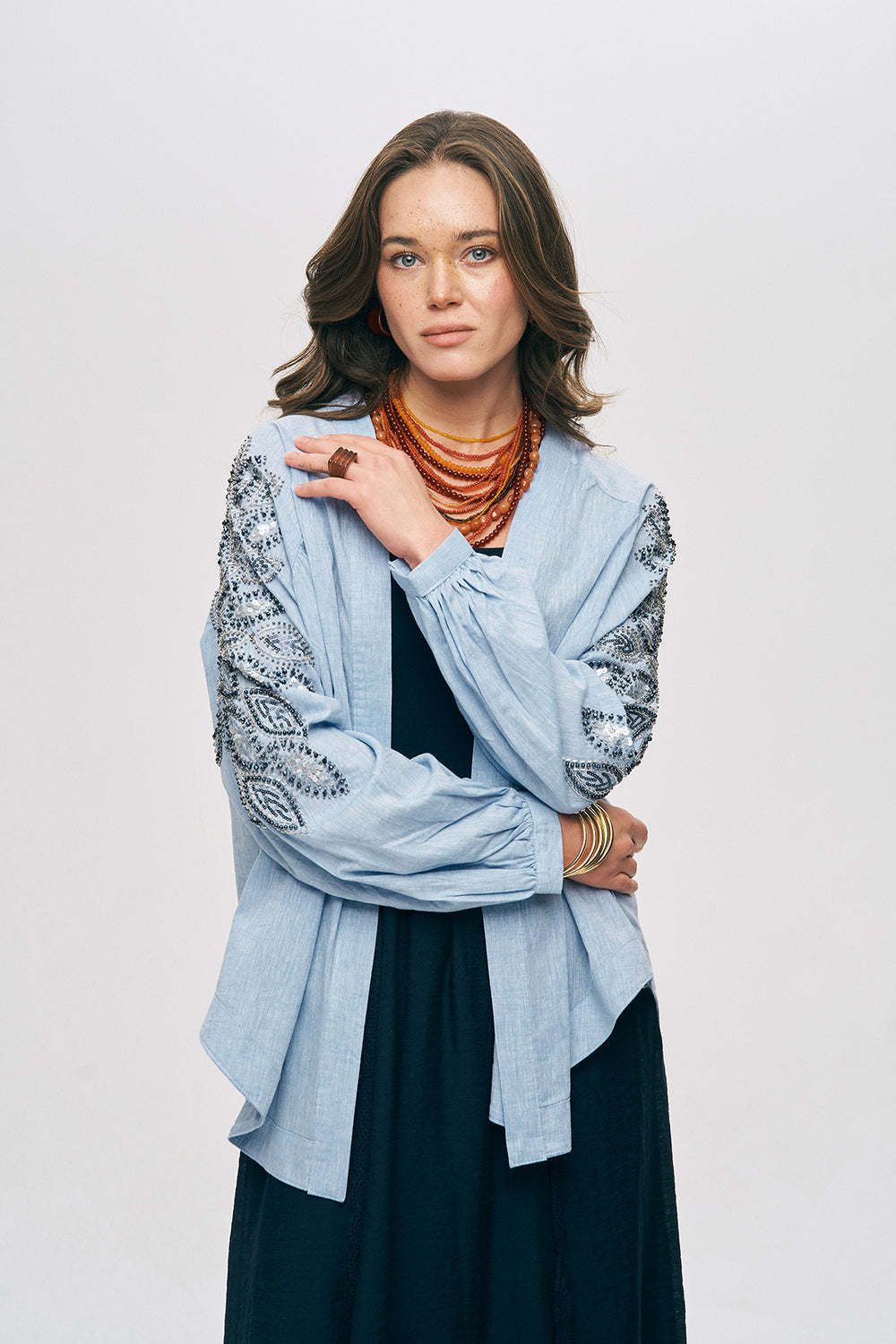 Baby Blue Sequins Kimono
