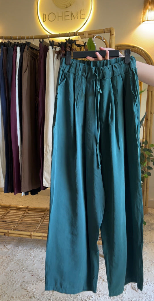 Premium Teal Green Elastic Waist Palazzo Pants