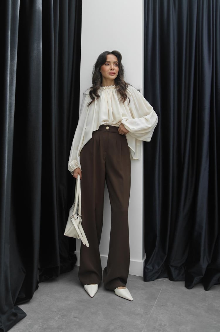 Brown Classic Pants With Golden Button