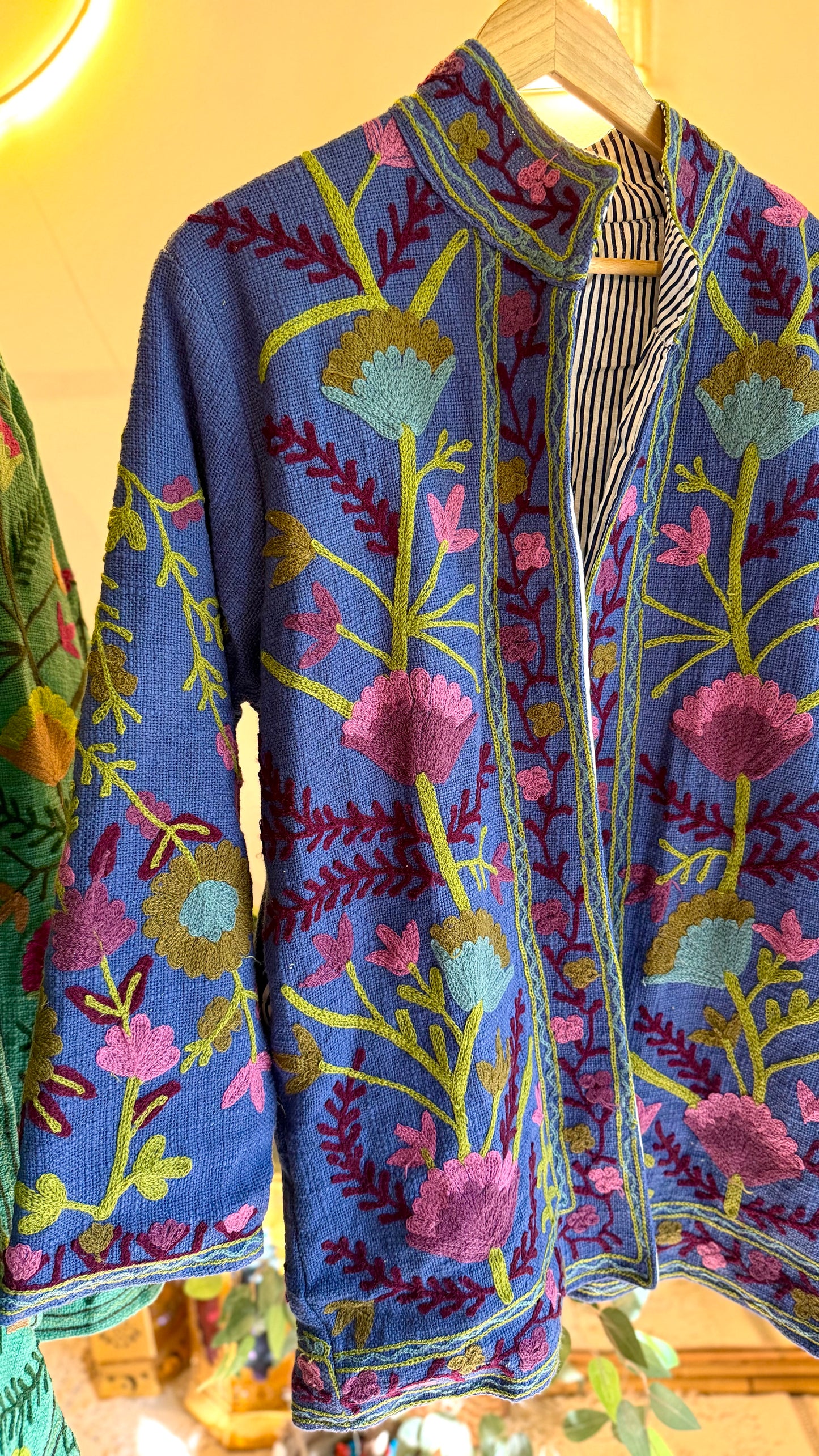 Blue Green Suzani Embroidered Long Jacket