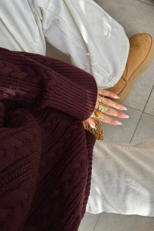 Mahogany Braided Bell Sleeves Pullover