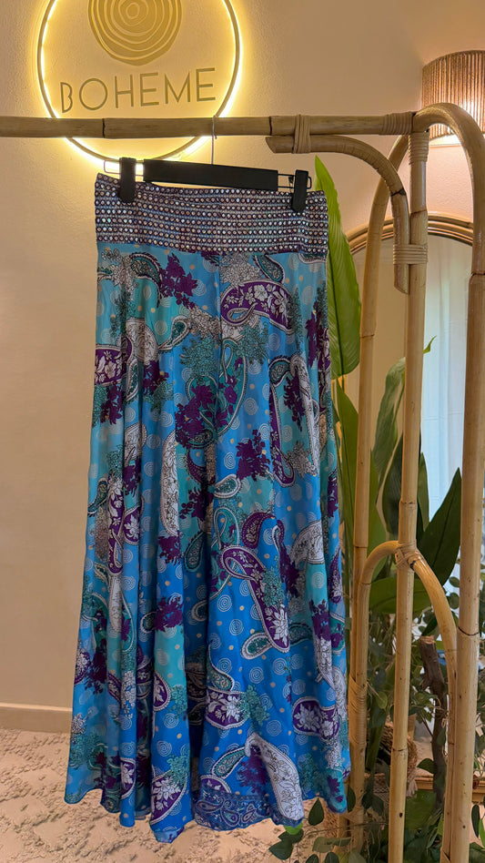 Purple Paisley Satin Skirt Pants