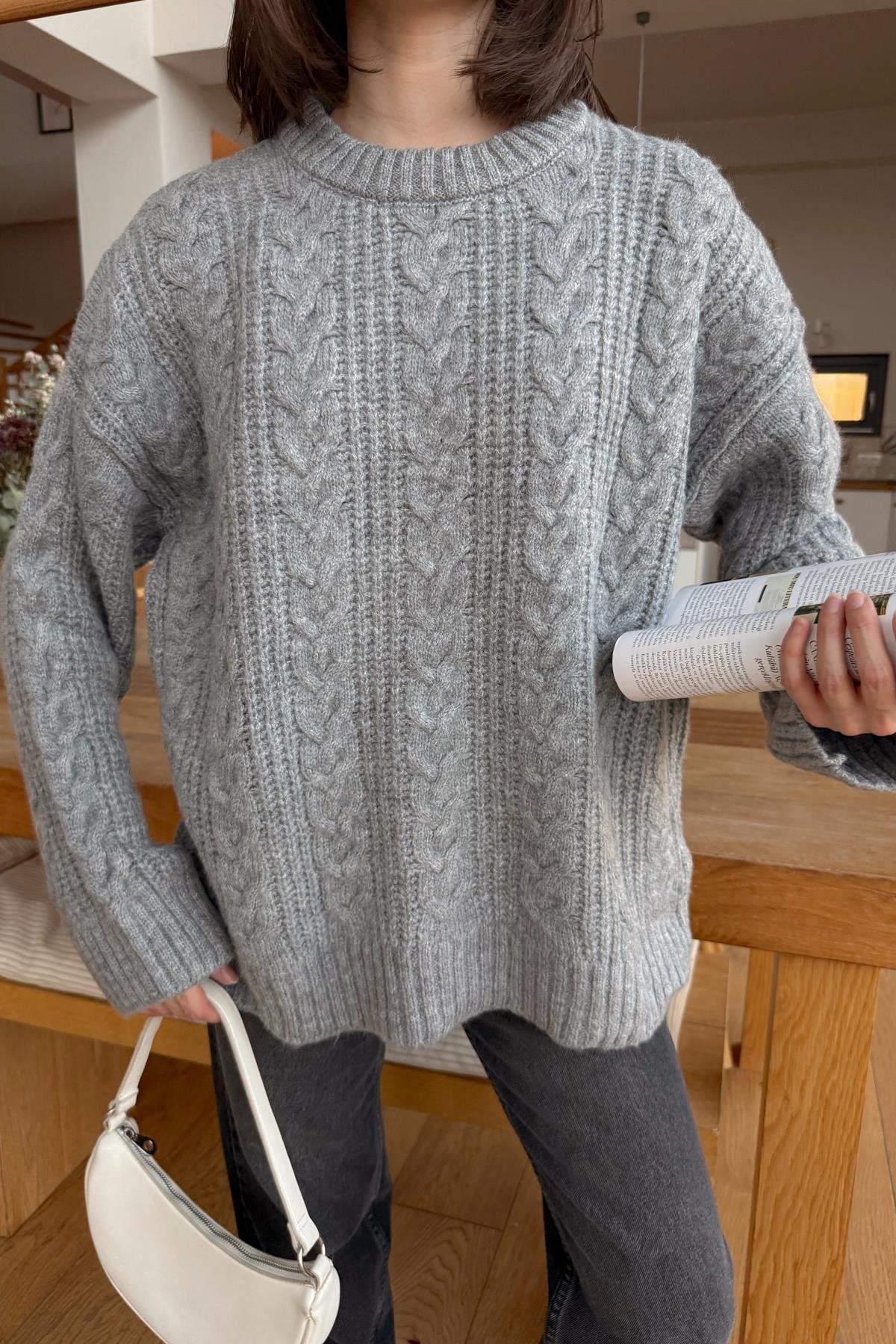 Grey Braided Pullover