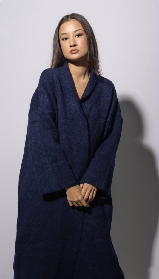 Navy Heavy Longline Coat Cardigan