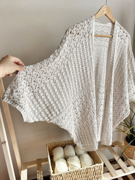 Off White Crochet Butterfly Sleeve Kimono