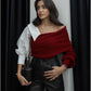 Burgundy Off Shoulder Pullover With Shirt Sleeve