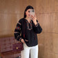 Black Floral Red Embroidered Blouse