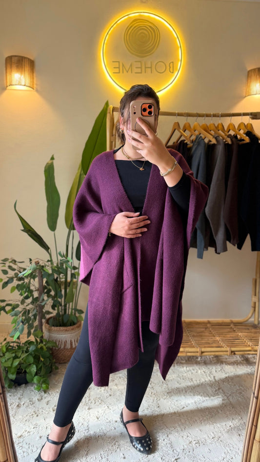 Purple Heavy Poncho With Pockets