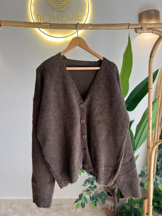 Brown Mohair Cardigan With Buttons