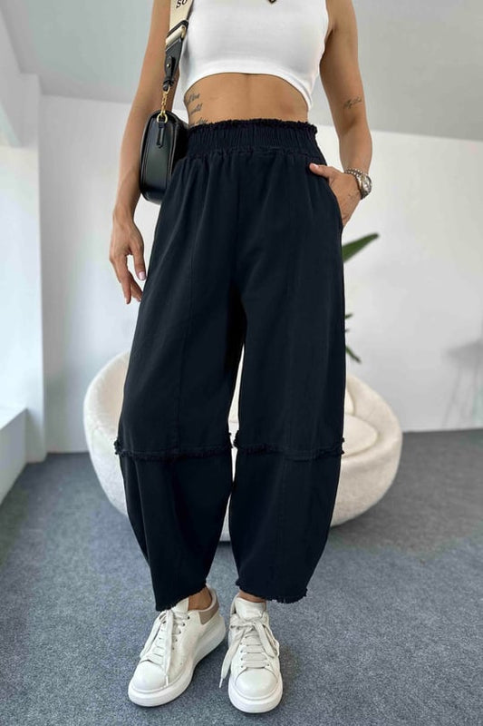Black Elastic Waist Gabardine Pants