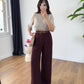 Burgundy Linen Pants With Leather Belt