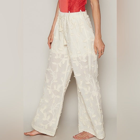 Beige Floral Petals Straight Leg Pants