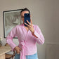 Striped Pink Tie Wrap Shirt