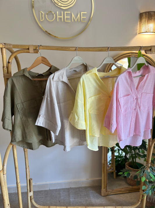 Beige Linen Half Sleeves Shirt