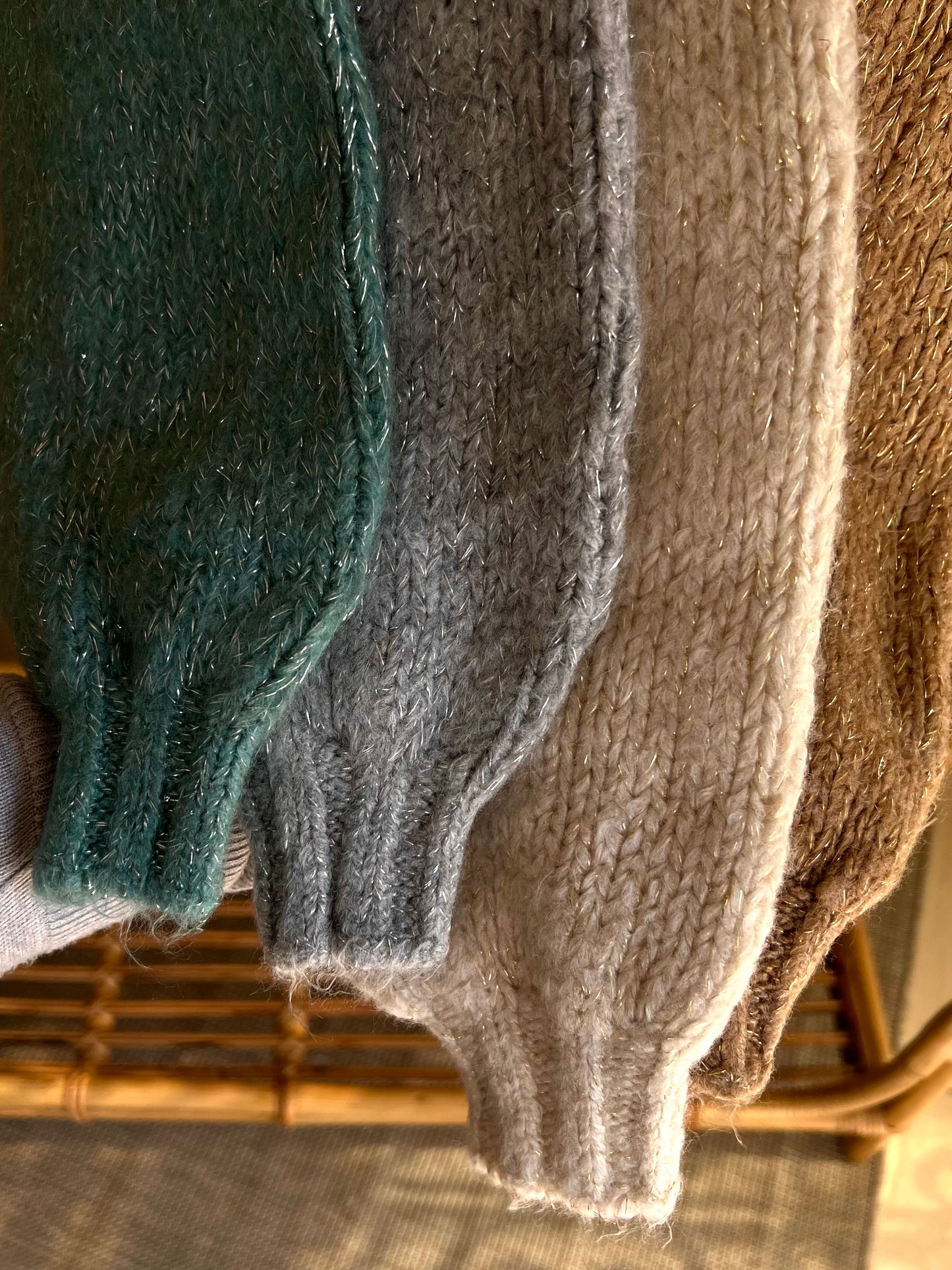 Turquoise Mohair Pullover With Silver Threads