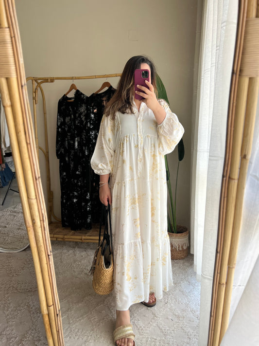 White X Gold Wide Dress