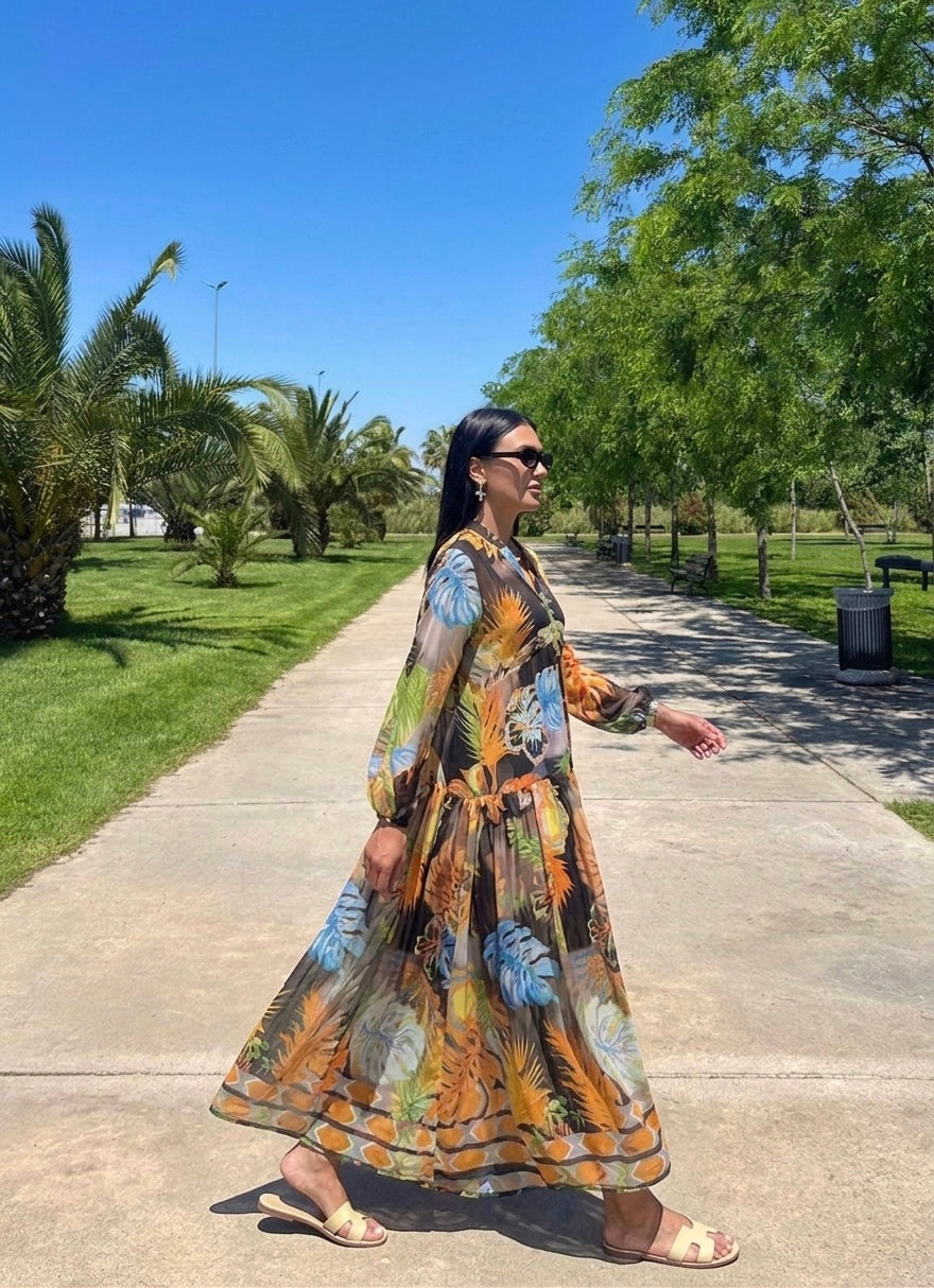 The Tropical Black Cotton Dress