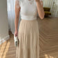 Beige Cotton Elastic Waist Skirt