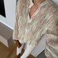 Beige Smocked Chiffon Vintage Blouse