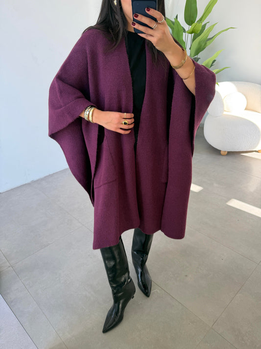 Purple Heavy Poncho With Pockets