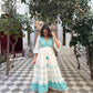 White Turquoise Embroidered Cut Out Dress With Tassel
