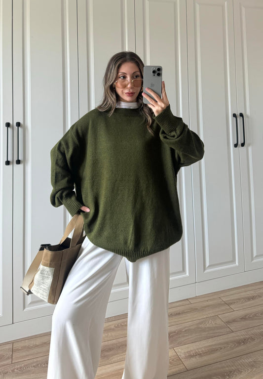 Basic Olive Round Neck Pullover