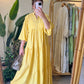 Yellow Embroidered Floral Cotton Wide Dress