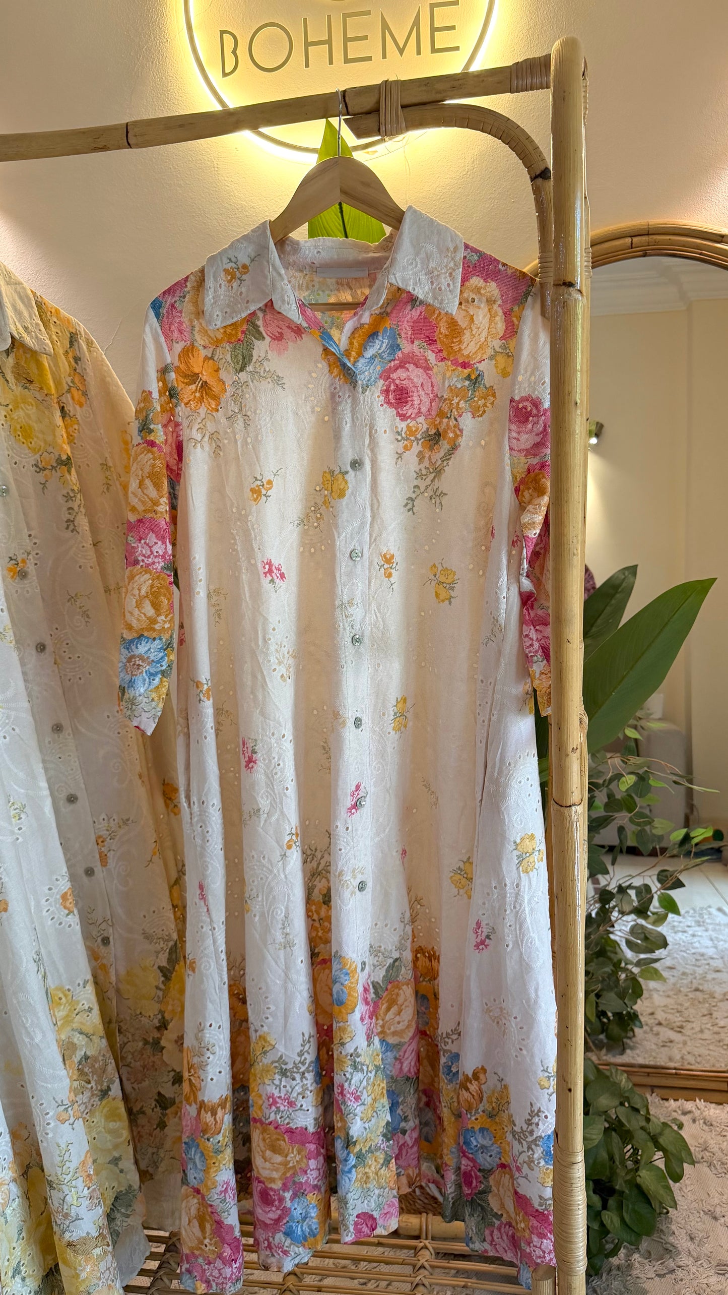 Italian Linen Cut Out Pink Floral Dress