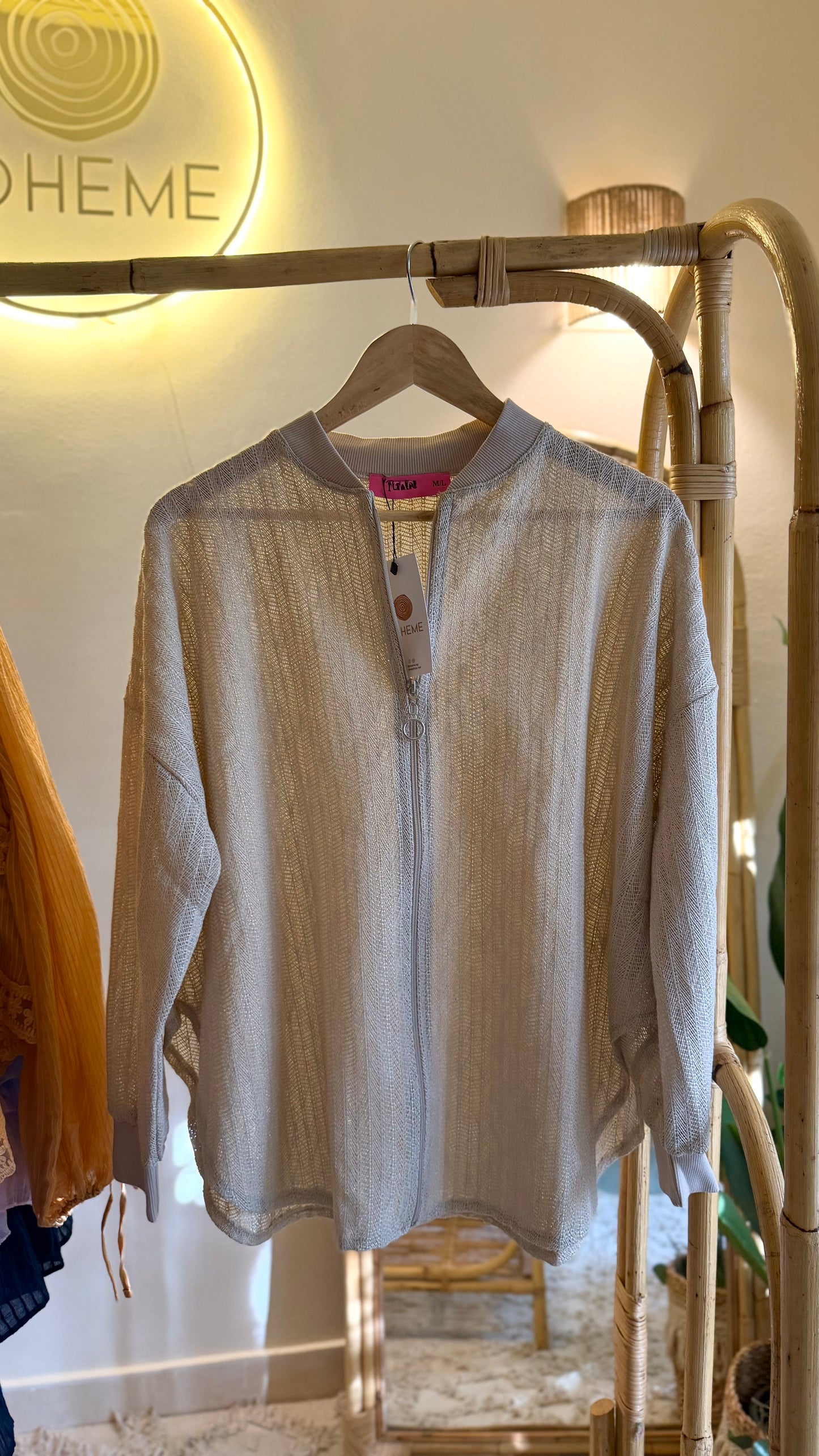 Mesh Beige Zip Up Jacket