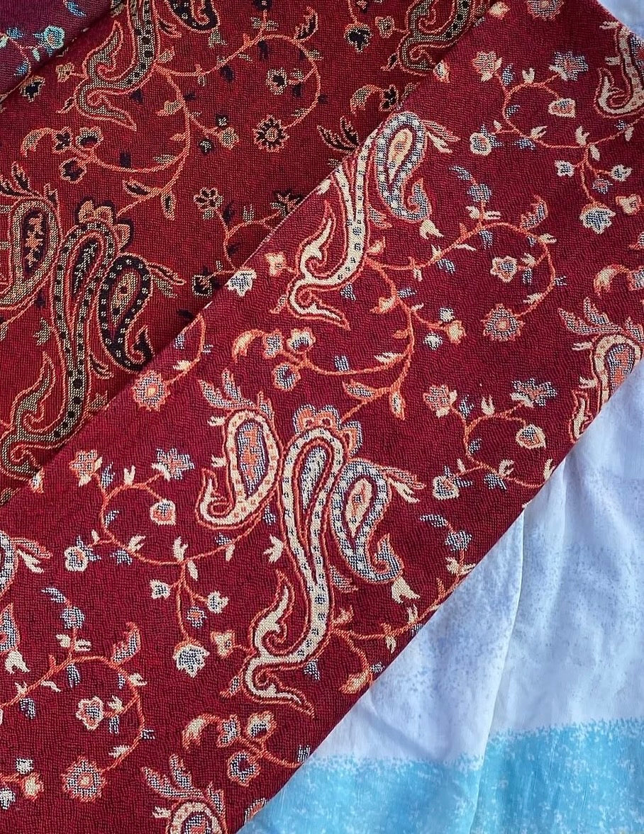 Burgundy Beige Cotton Double-Face Pashmina