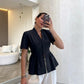Black Linen Half Sleeves Blouse