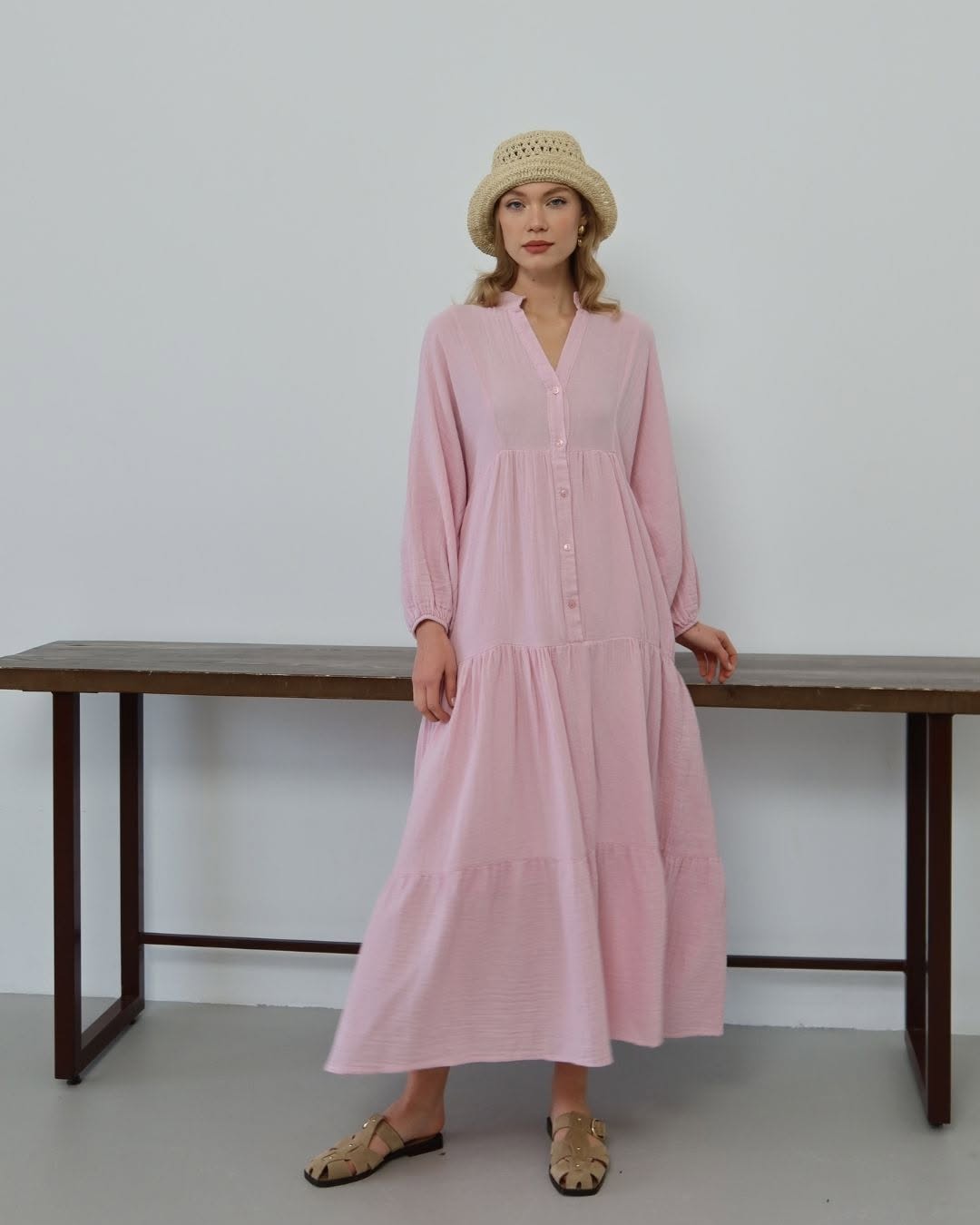 Pink Muslin Cotton Flowy Dress – BOHEME