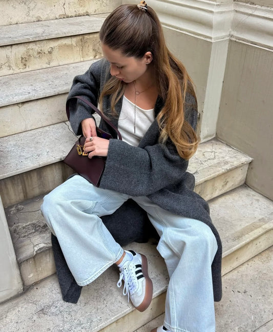 Dark Grey Heavy Longline Coat Cardigan