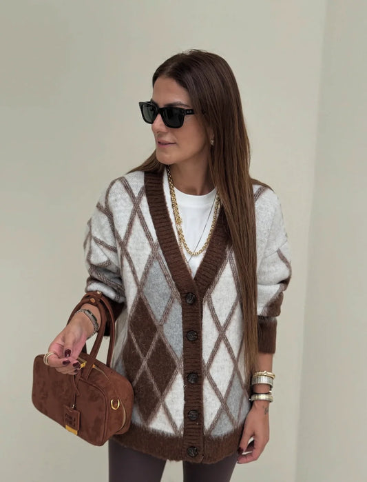 Brown Rhombus Cardigan